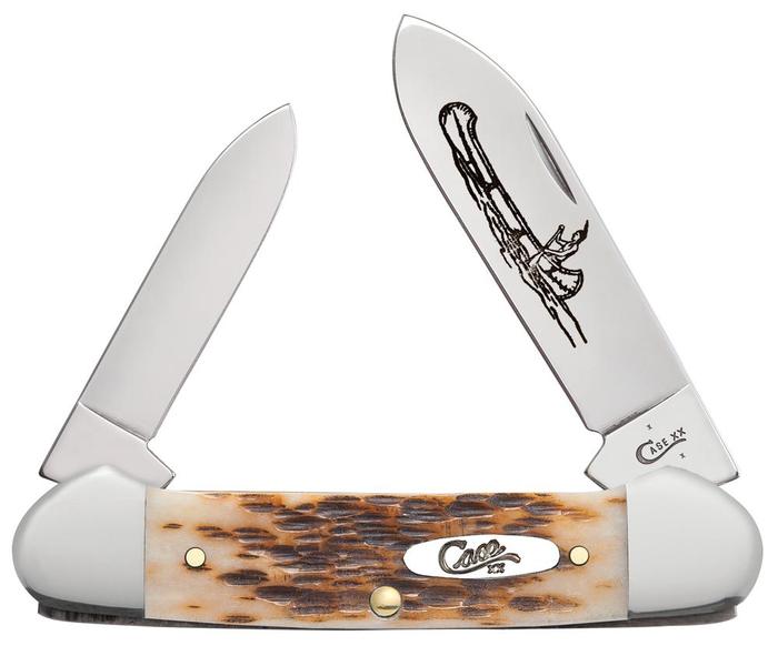 Amber Bone Peach Seed Jig Chrome Vanadium Canoe Pocket Knife - Case® Knives